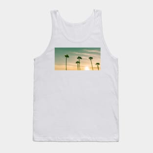 Retro effect image sun setting on horizon through tropical palms Tank Top